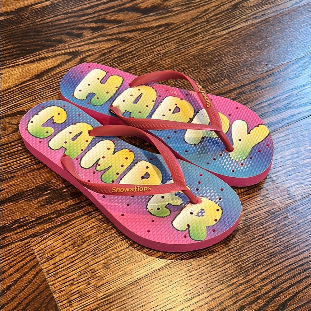 Showaflops Kids Happy Camper Flip Flops - Pink and Blue